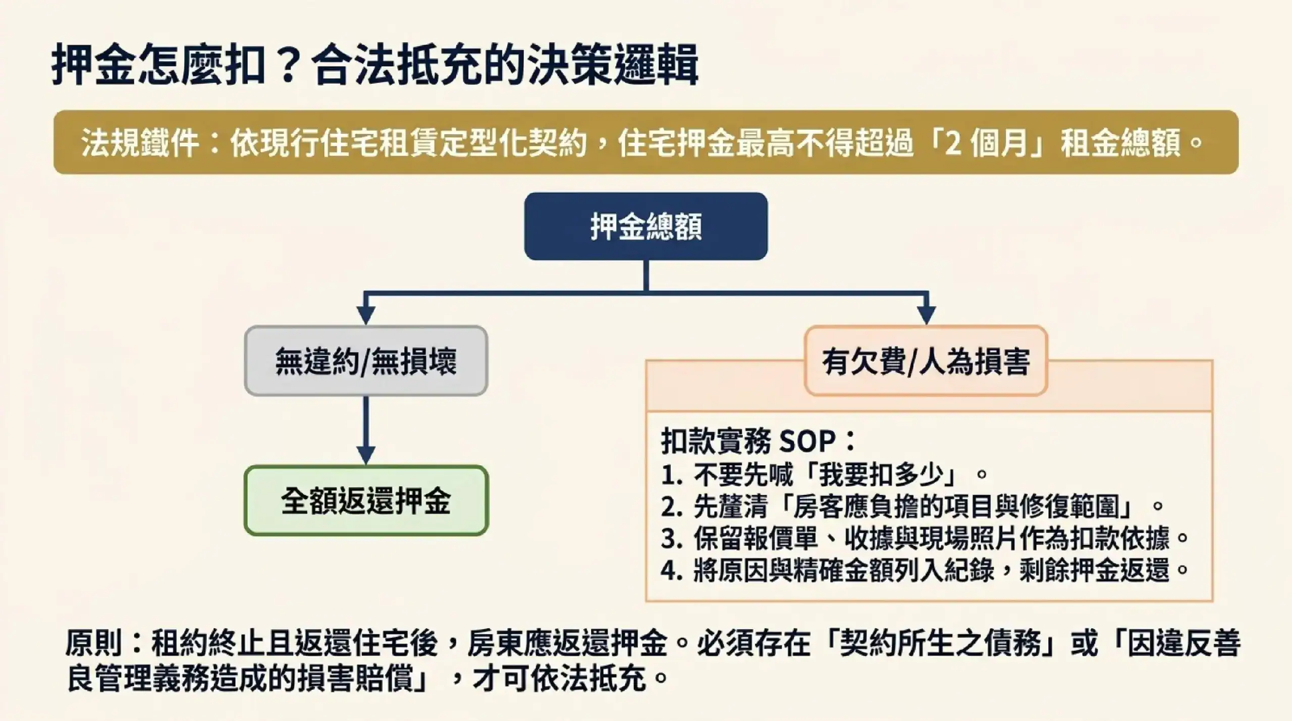 房東退租押金扣款流程,確認欠費或人為損害後再抵充押金